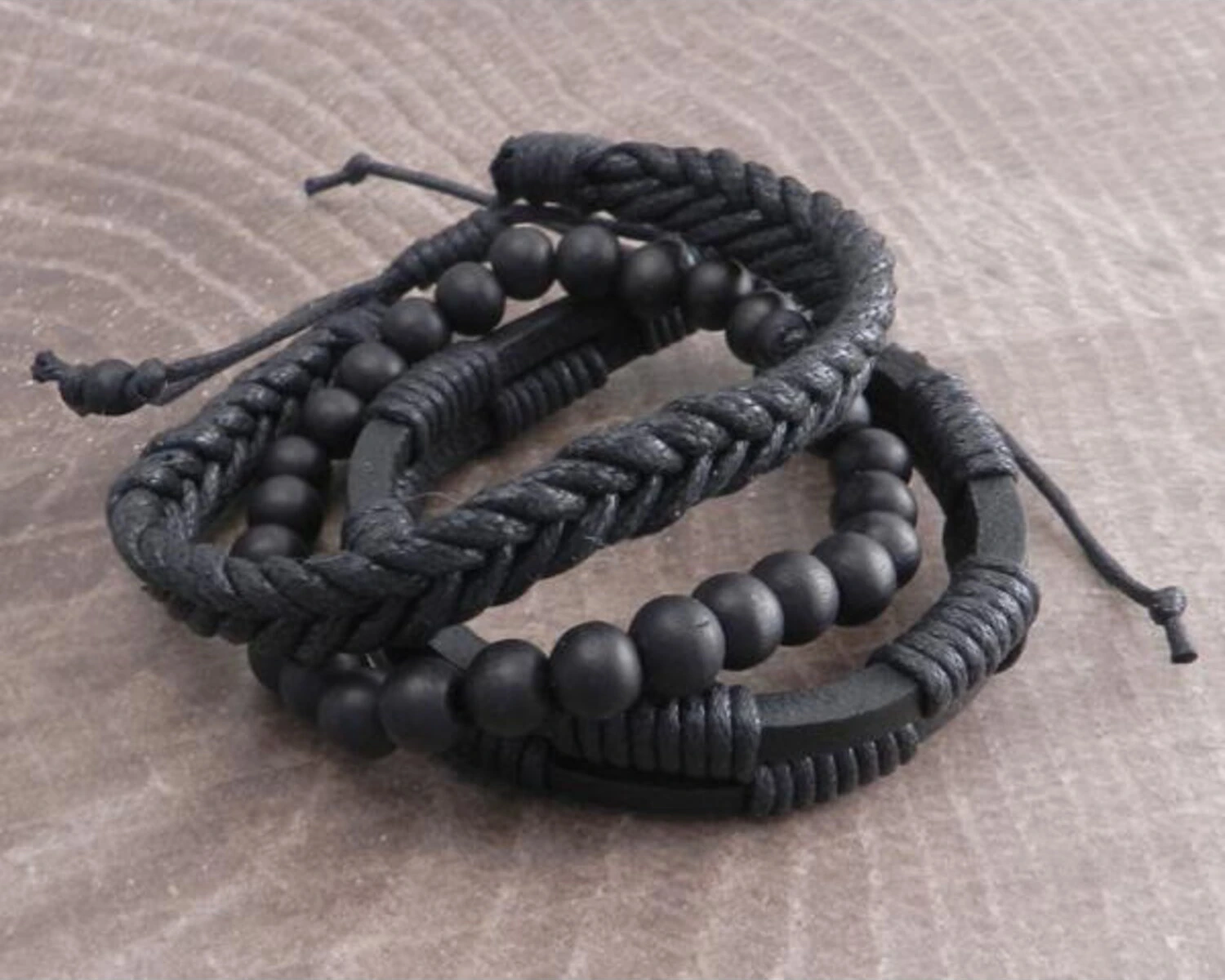 Amigaz Rope Sliders & Wood Bead bracelet, Black