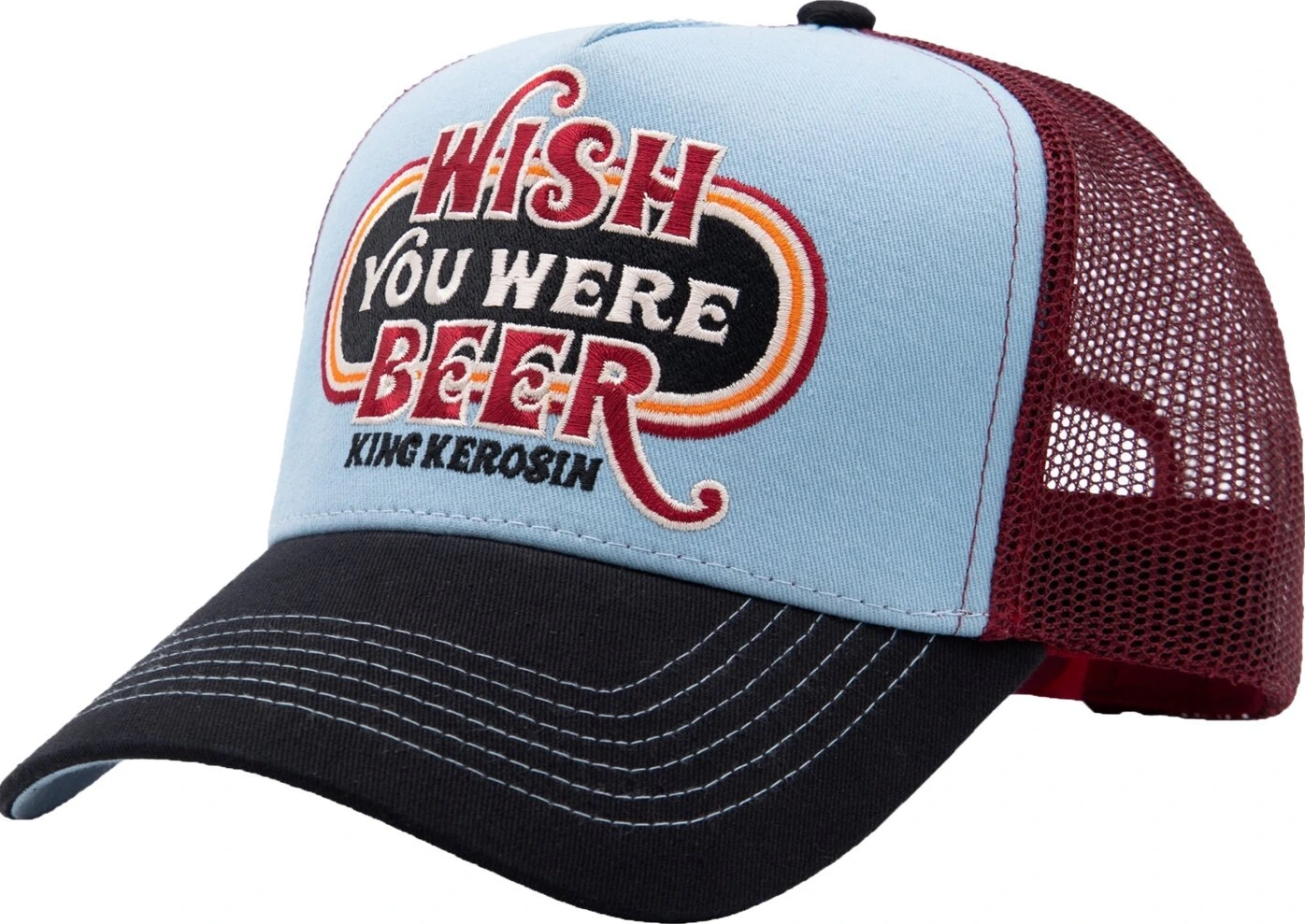 King Kerosin Wish You Were Beer trucker cap skyblue, black
