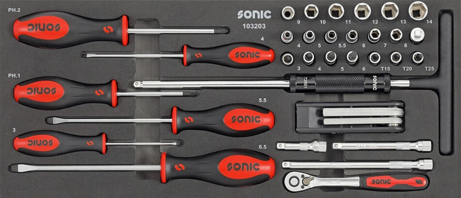 Sonic, Top toolbox metric motorcycle. 89 piece, Black, 566 mm