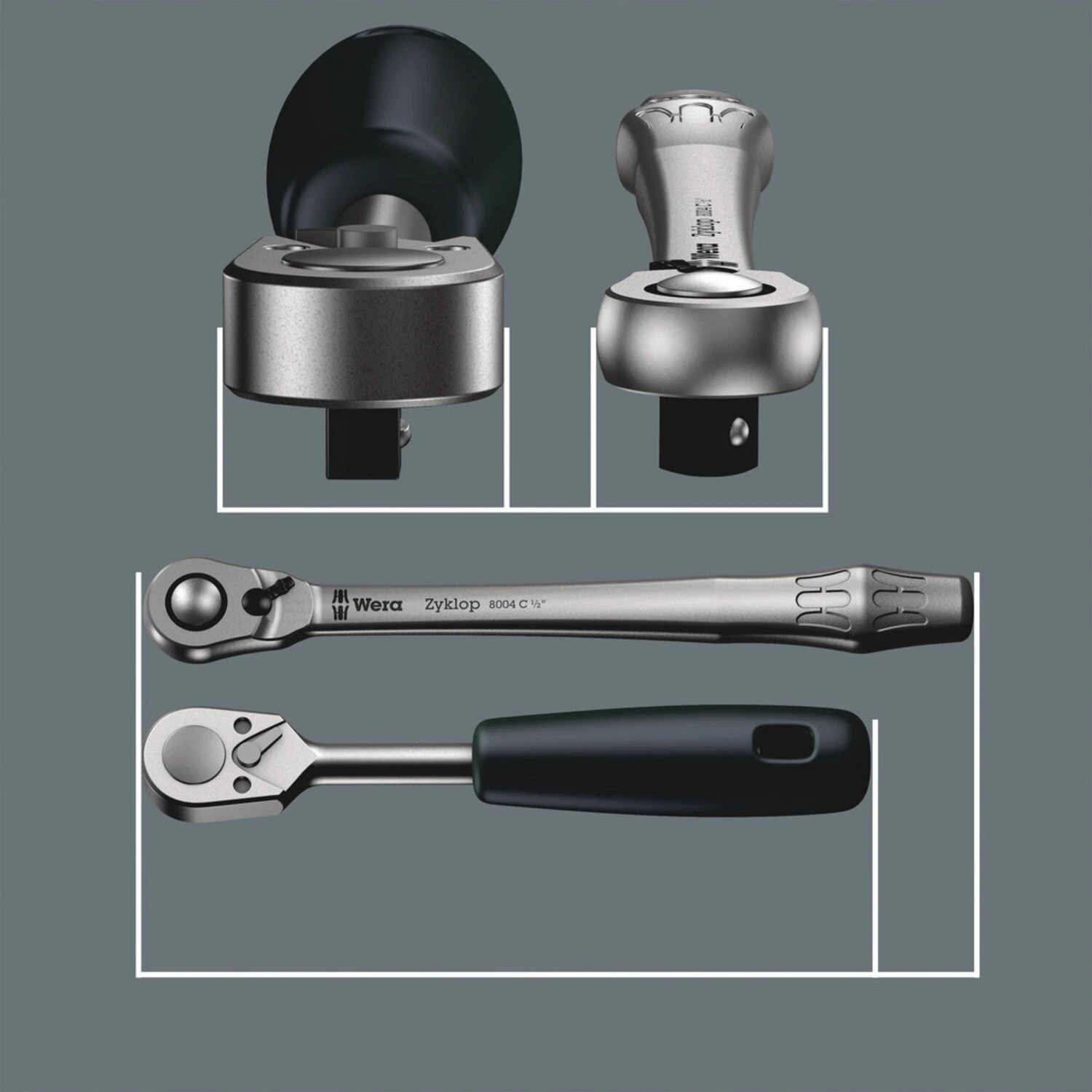 Wera Zyklop metal ratchet switch kit 3/8" drive - US sizes, Chrome