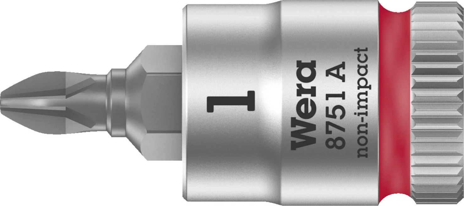 Wera Zyklop 1/4" Phillips socket bit, Red, 28 mm, Chrome
