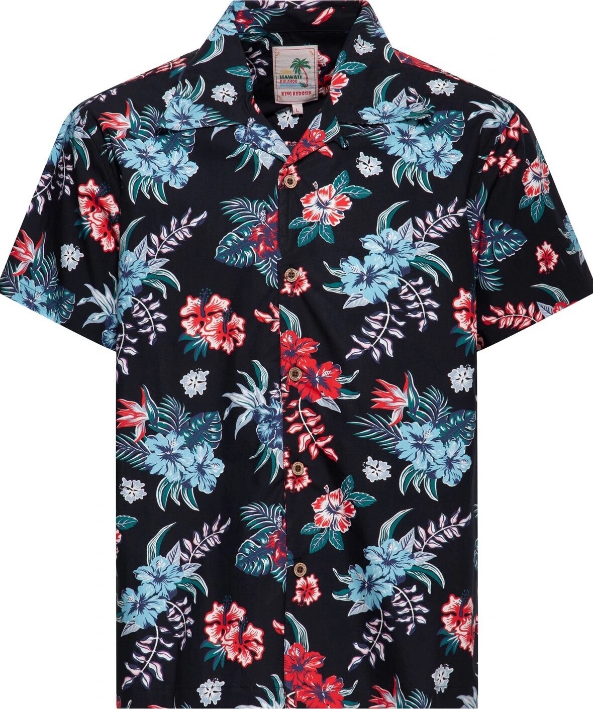 King Kerosin Hibiscus Hawaii shirt, Black, L