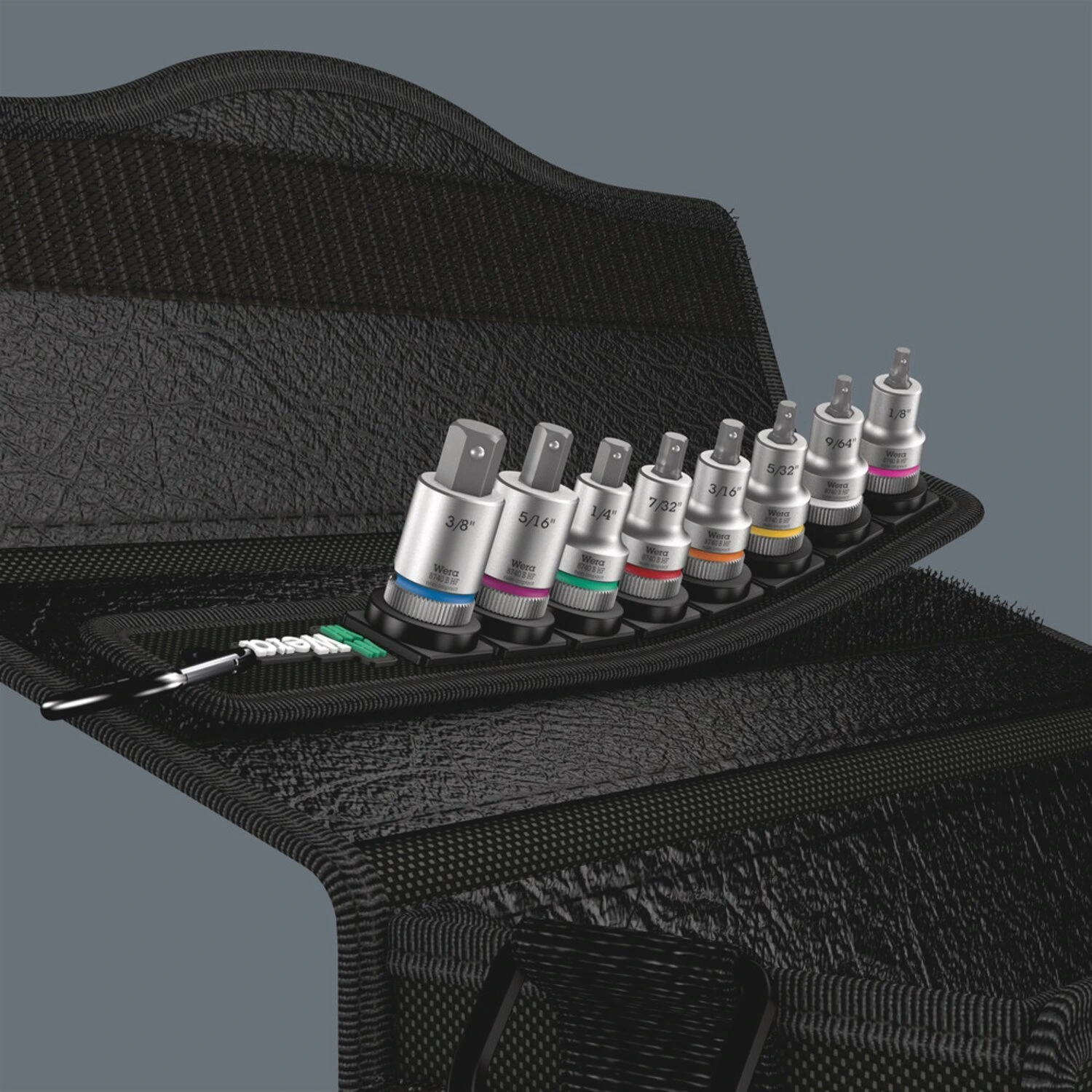 Wera socket belt with 3/8" drive Hex socket bits - US sizes, Black
