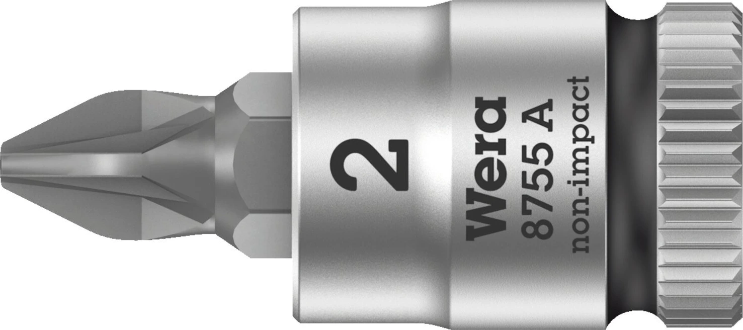 Wera Zyklop 1/4" Pozidriv socket bit, Black, 28 mm, Chrome