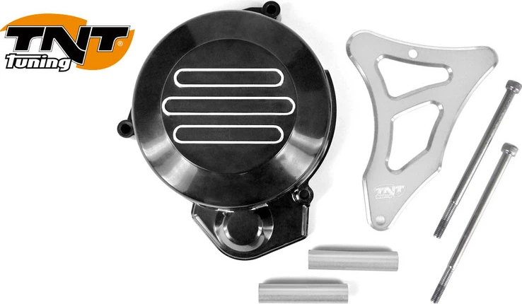 TNT Flywheel & Sprocket cover, Black/Silver, Derbi Senda <-05
