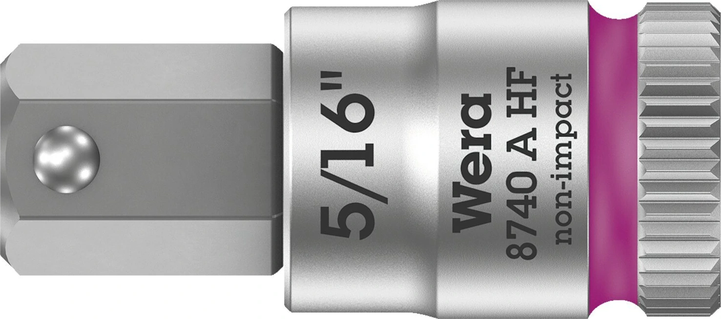 Wera Zyklop 1/4" Hex socket bit w/ holding function US sizes, 28 mm, Brushed