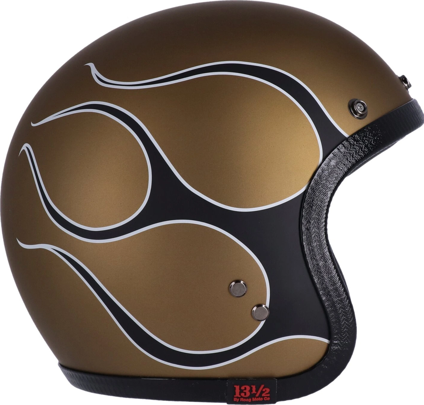 13 1/2 Skull bucket helmet, flames Gold, Gold, 2XL, matt