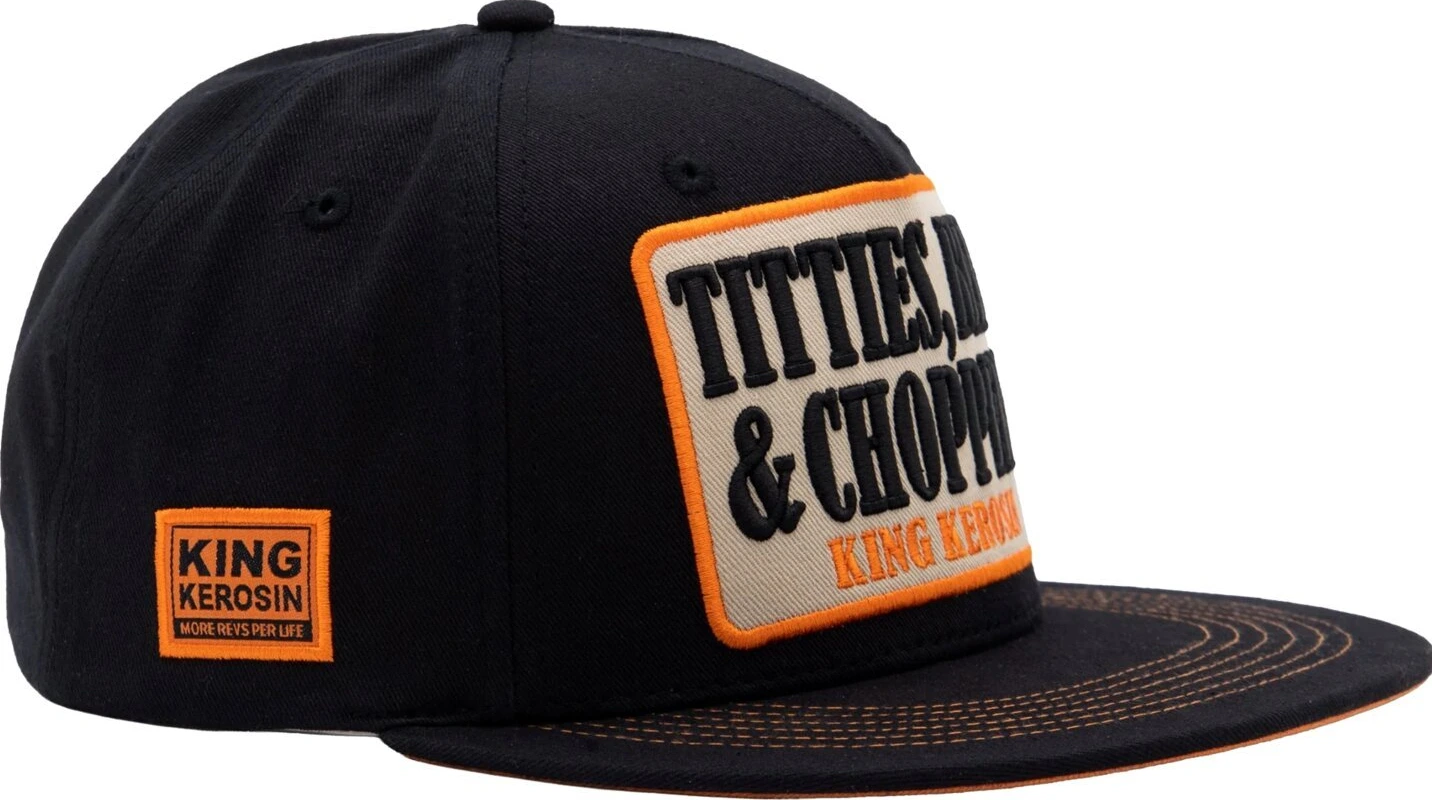 King Kerosin Titties, Beer & Choppers flat cap, Black