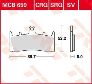 52.2 mm (2-1/16") — BRAKE PAD TRW MCB659CRQ