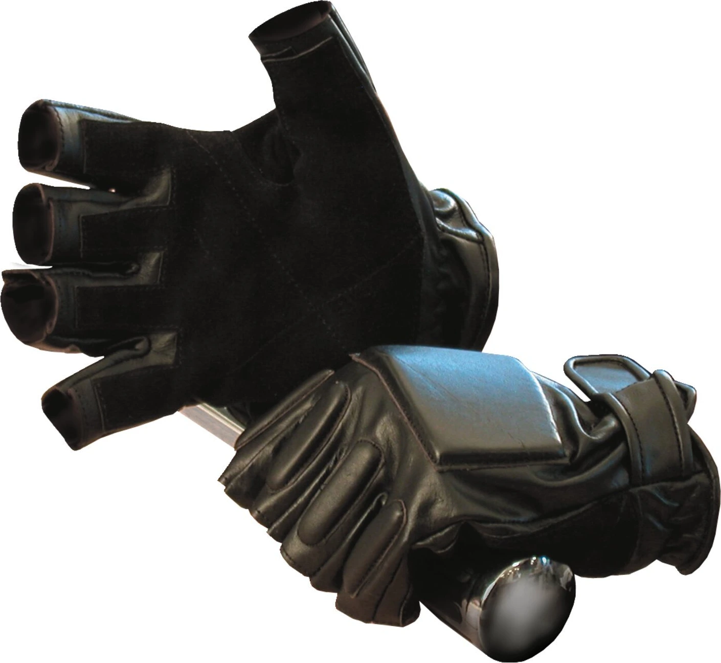 Army Surplus fingerless leather gloves, Black, L