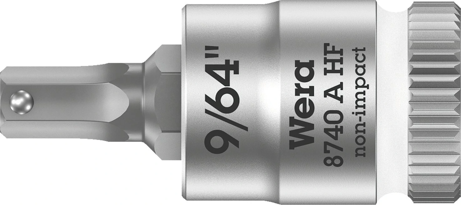 Wera Zyklop 1/4" Hex socket bit w/ holding function US sizes, 28 mm, Brushed