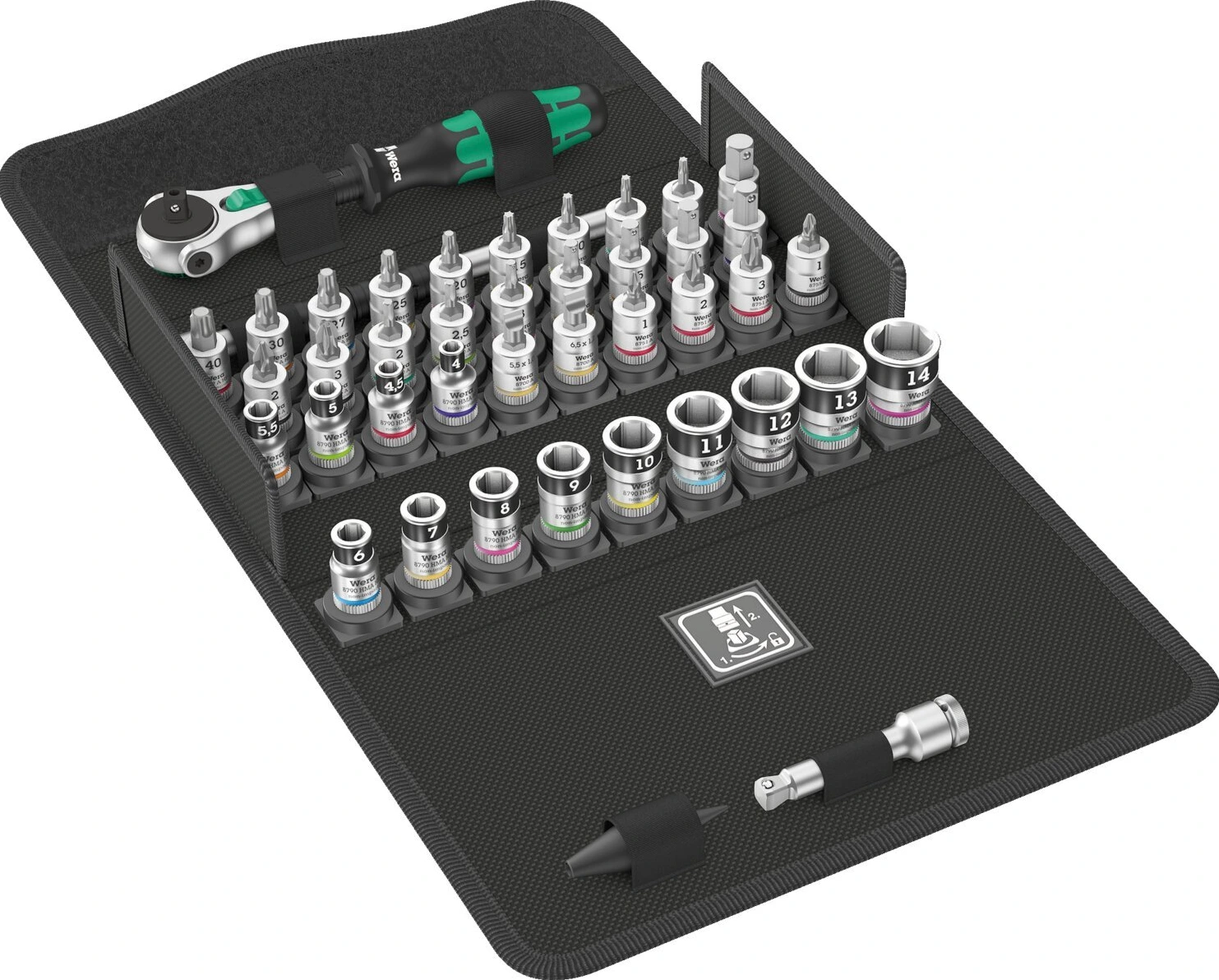 Wera Zyklop ratchet kit 42 pcs. 1/4" drive Metric sizes, Black, 152 mm, Chrome