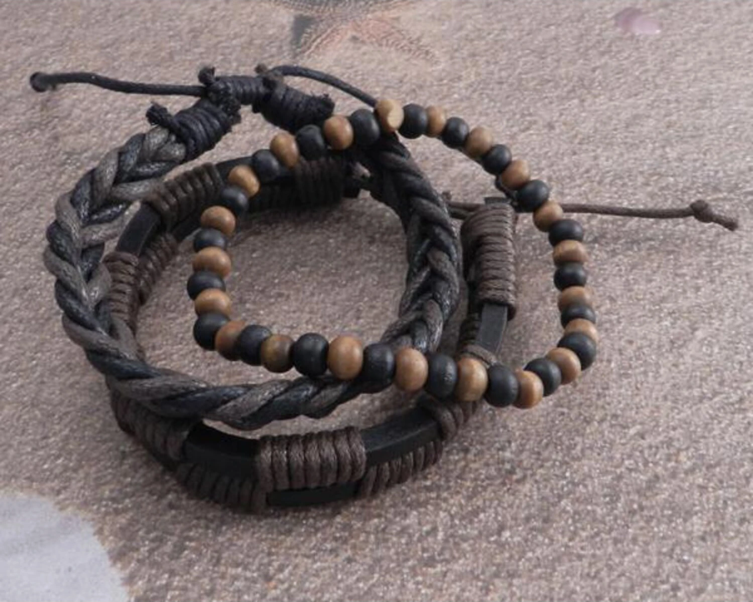 Amigaz Rope Sliders & Wood Bead bracelet, Brown