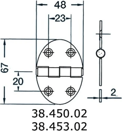 hinge 48x67mm 2mm screws