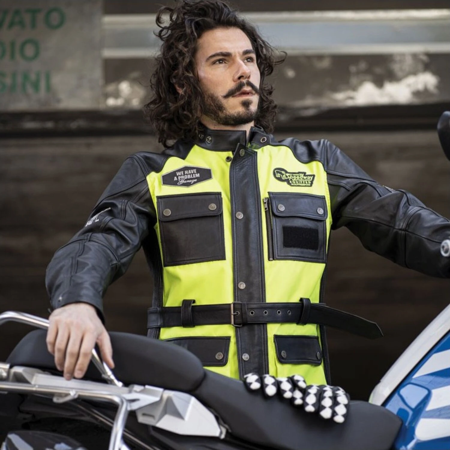 Holy Freedom Quattro Vision leather jacket, black fluo, yellow, S