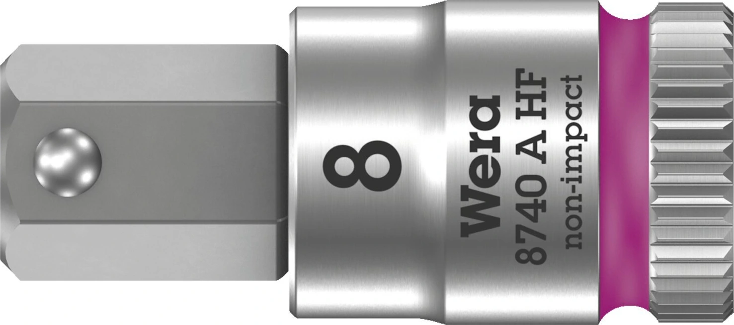 Wera Zyklop 1/4" Hex socket bit w/ holding function - Metric, 8 mm, Brushed