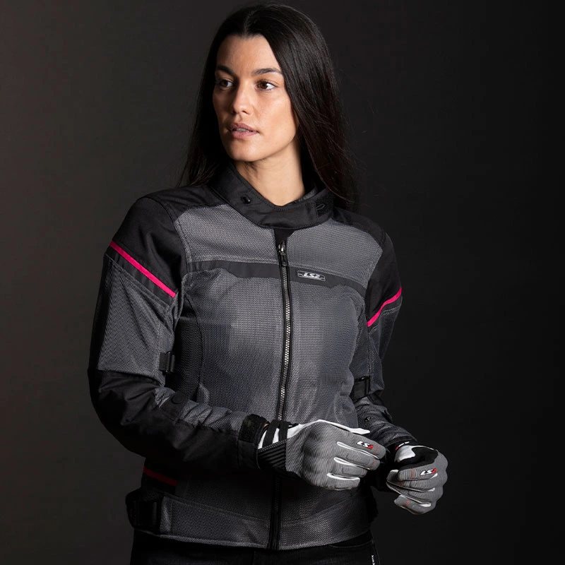 LS2 Riva Lady Jacket - M, Black Dark Grey Pink