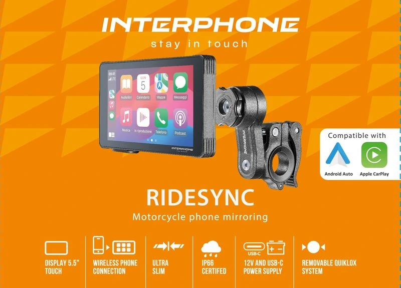Interphone Ridesync 55 Display CarpPlay, Android Auto