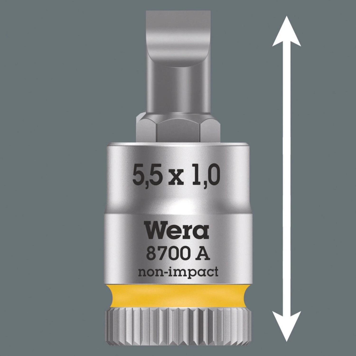 Wera Zyklop 1/4" Slotted socket bit, Yellow, 28 mm, Chrome