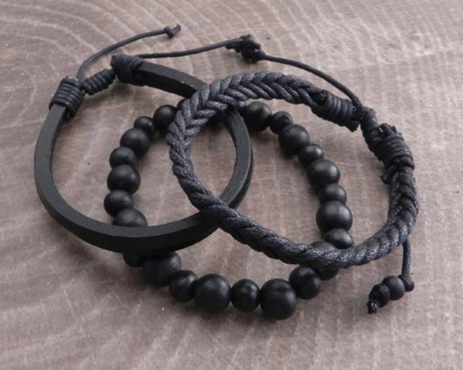 Amigaz Rope Sliders & Wood Bead bracelet, Black