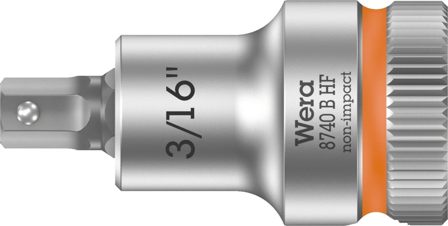 Wera Zyklop 3/8" Hex socket bit w/ holding function US sizes, 35 mm, Brushed