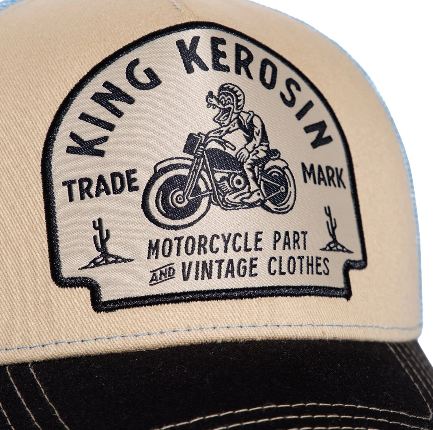 King Kerosin Motorcycle parts cap, Beige, light blue