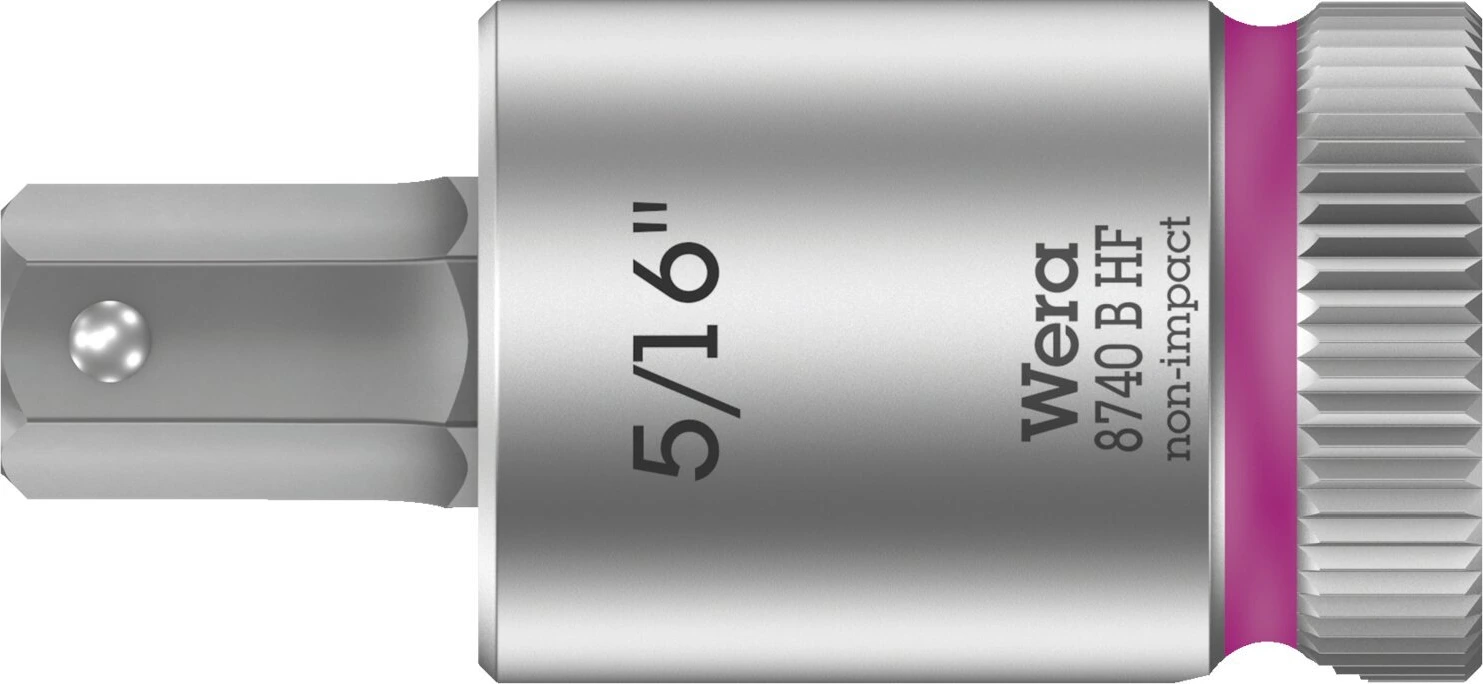 Wera Zyklop 3/8" Hex socket bit w/ holding function US sizes, 38.5 mm, Brushed
