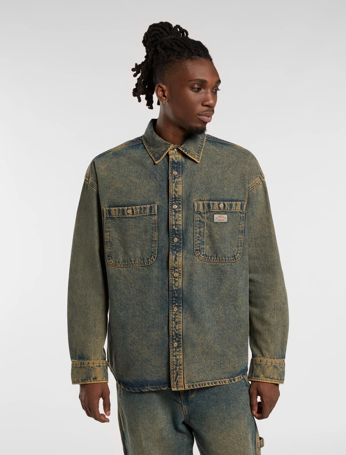 Dickies Houston shirt yellow fade ind, Green, L