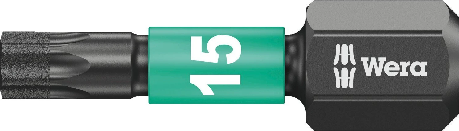 Wera 1/4" bit for Torx® screws Impaktor TX15, Green, 25 mm