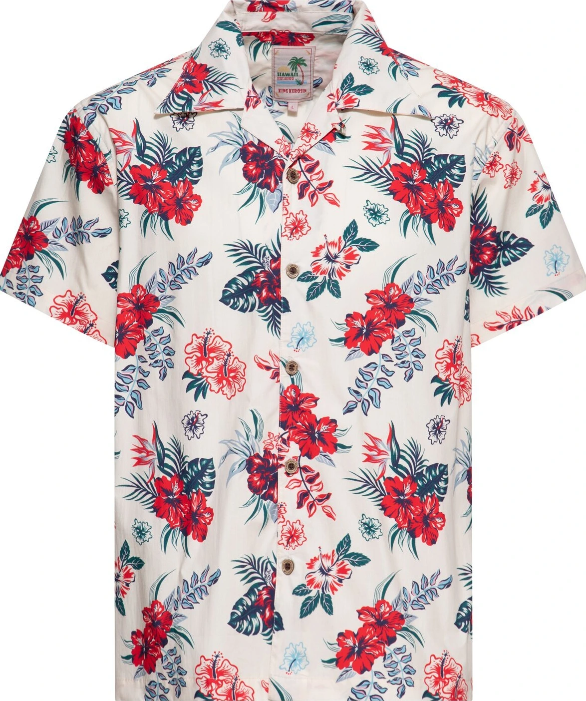 King Kerosin Hibiscus Hawaii shirt, off White, White, 3XL