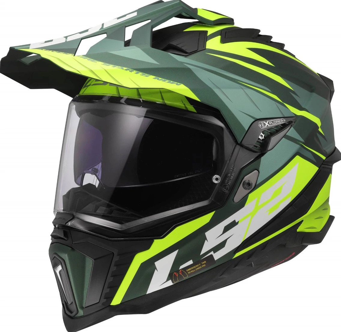 LS2 MX701 EXPLORER SPIRE Helmet - Matt Green H-Vis Yellow, S