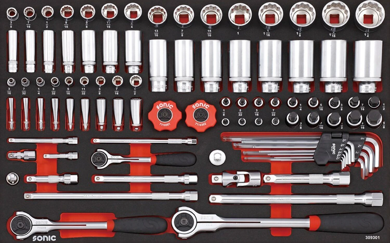 Sonic, socket & bit socket set 93-piece. US/SAE sizes, Black, 570 mm