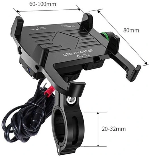 Tālruņa turētājs ar USB Quick Charge 3.0 lādētāju R10 (krāsa melna, metāls)