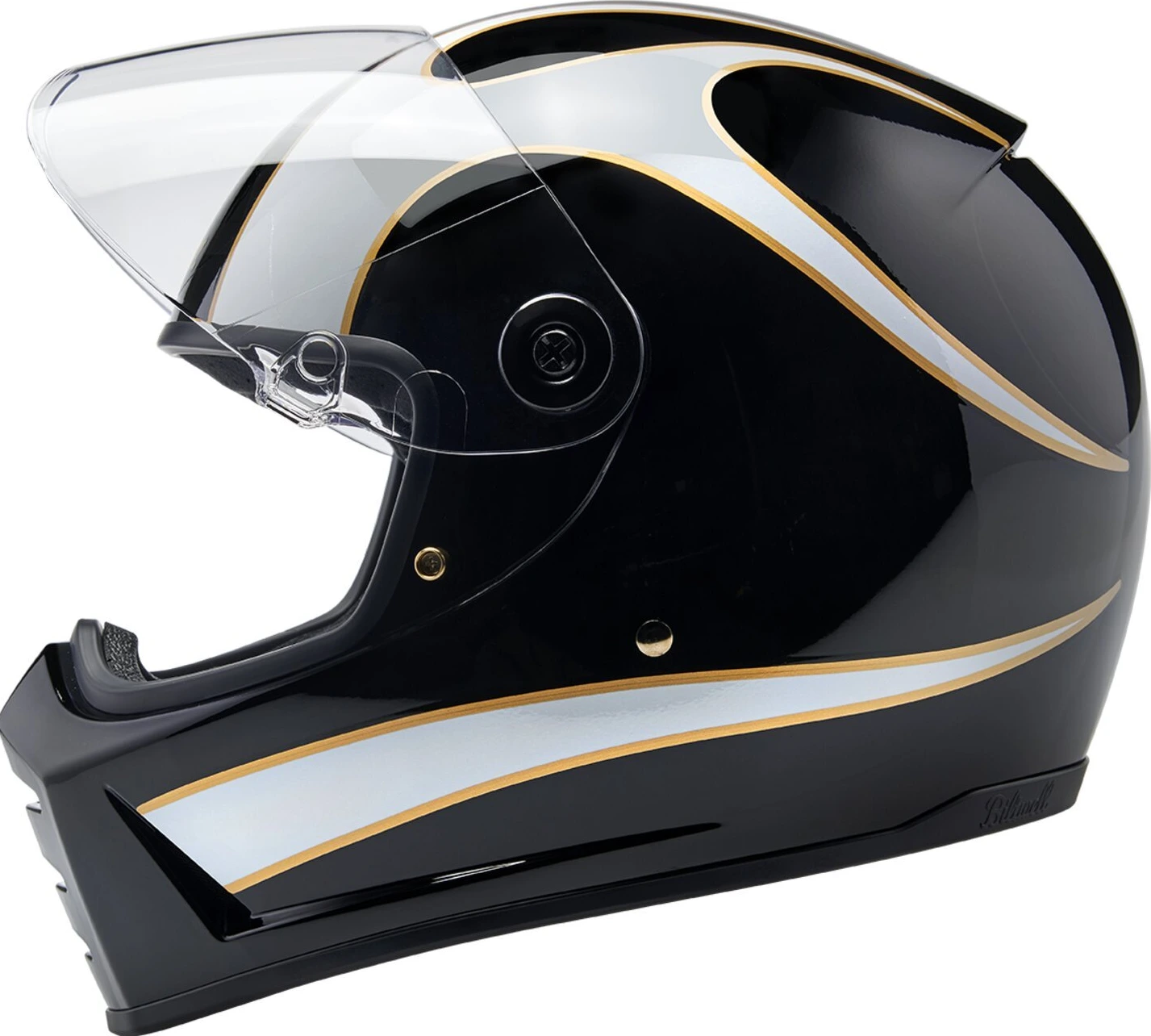 Biltwell Lane Splitter helmet, white flames Black, XS, Gloss