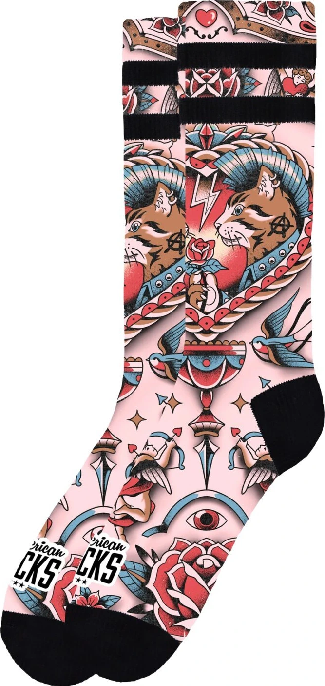 American Socks Feline Hearts Signature socks, Pink, S/M
