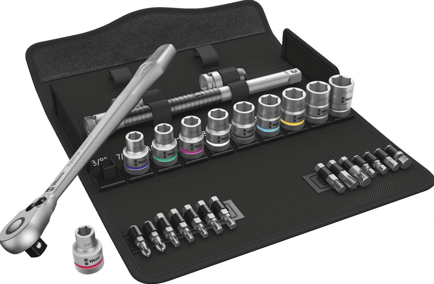 Wera Zyklop metal ratchet switch kit 1/2" drive US sizes, Chrome