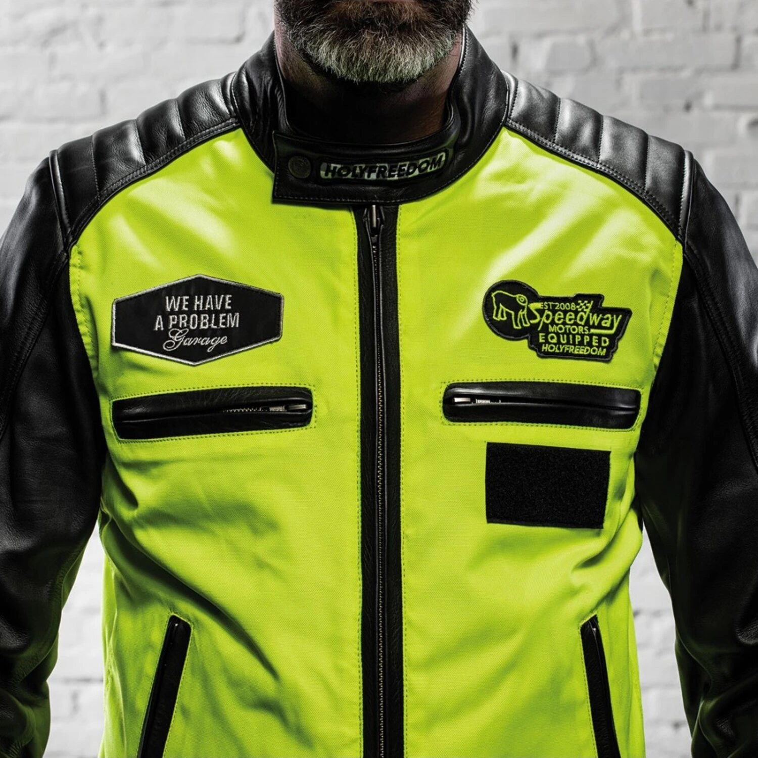 Holy Freedom Zero Vision leather jacket, black fluo, yellow, S