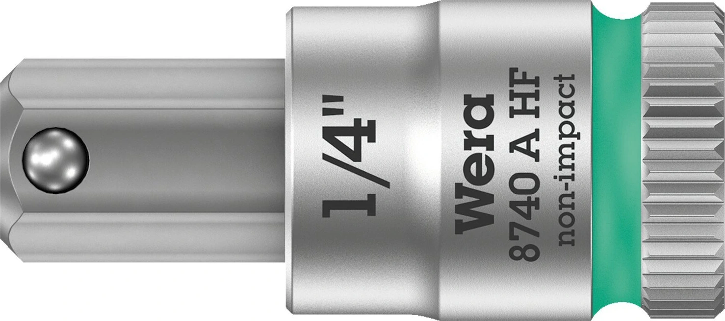 Wera Zyklop 1/4" Hex socket bit w/ holding function US sizes, 28 mm, Brushed