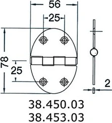hinge 56x78mm 2mm screws