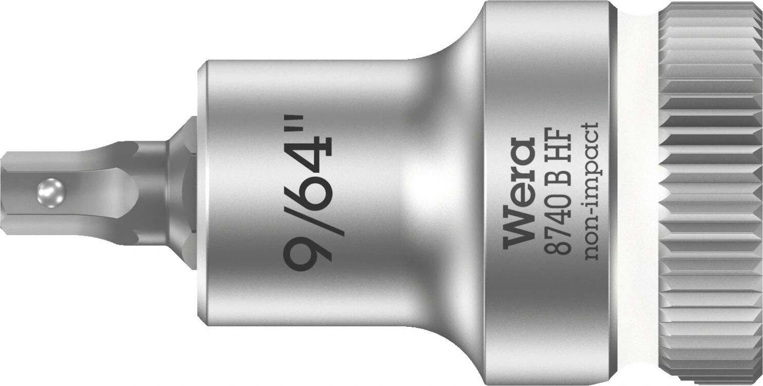 Wera Zyklop 3/8" Hex socket bit w/ holding function US sizes, 35 mm, Brushed