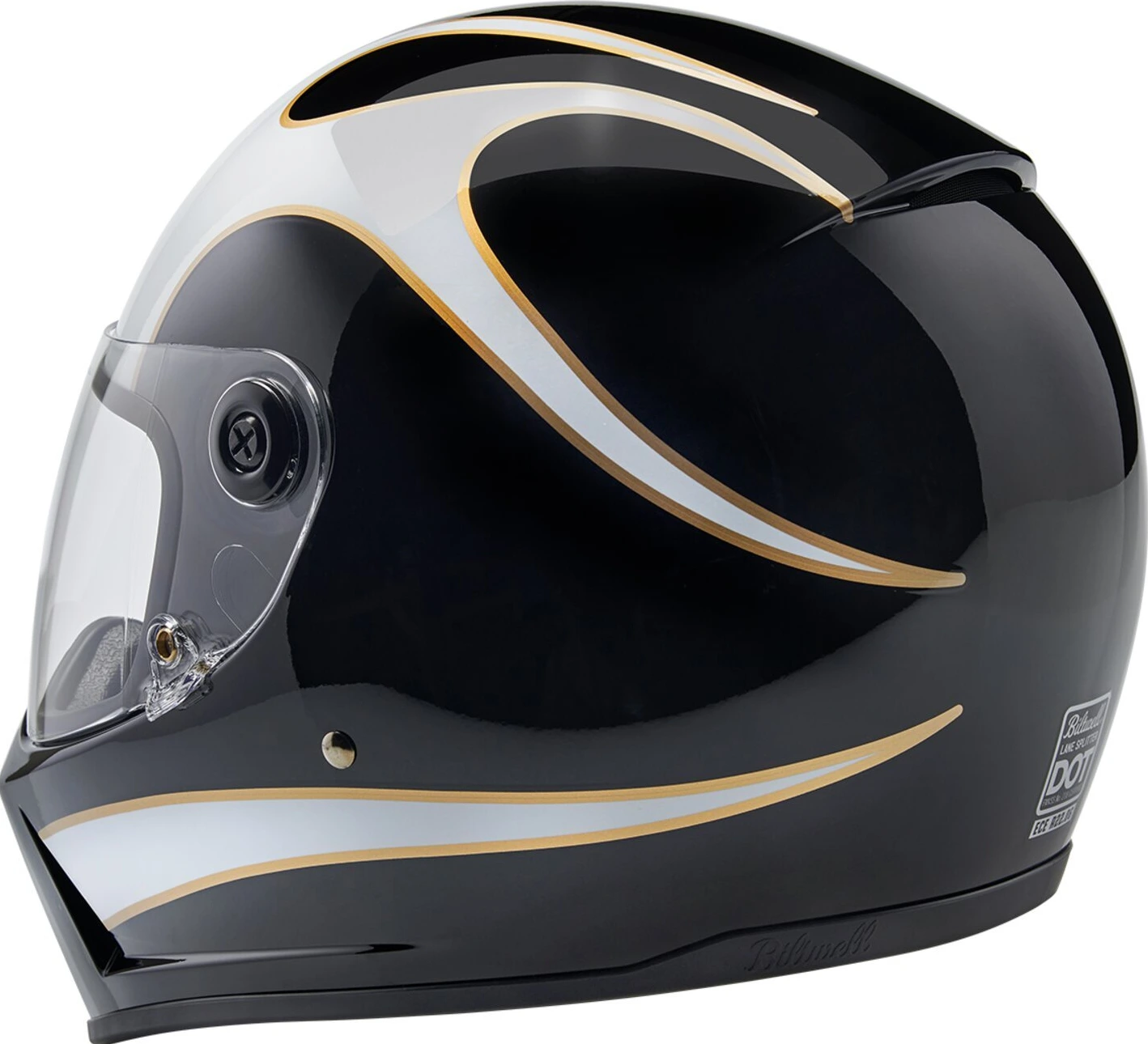 Biltwell Lane Splitter helmet, white flames Black, XS, Gloss