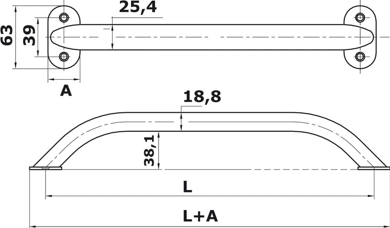S.S handrail 450mm ext.screws