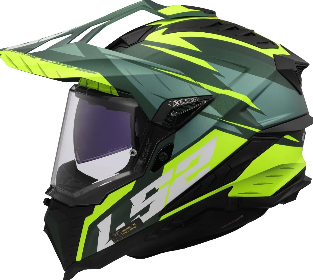 LS2 MX701 EXPLORER SPIRE Helmet - Matt Green H-Vis Yellow, S