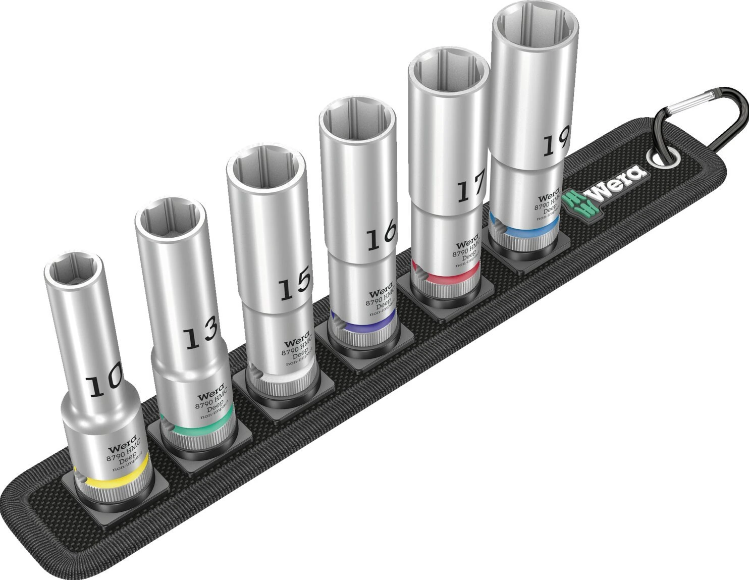 Wera, socket belt with 1/2" drive hex deep sockets - Metric, Black