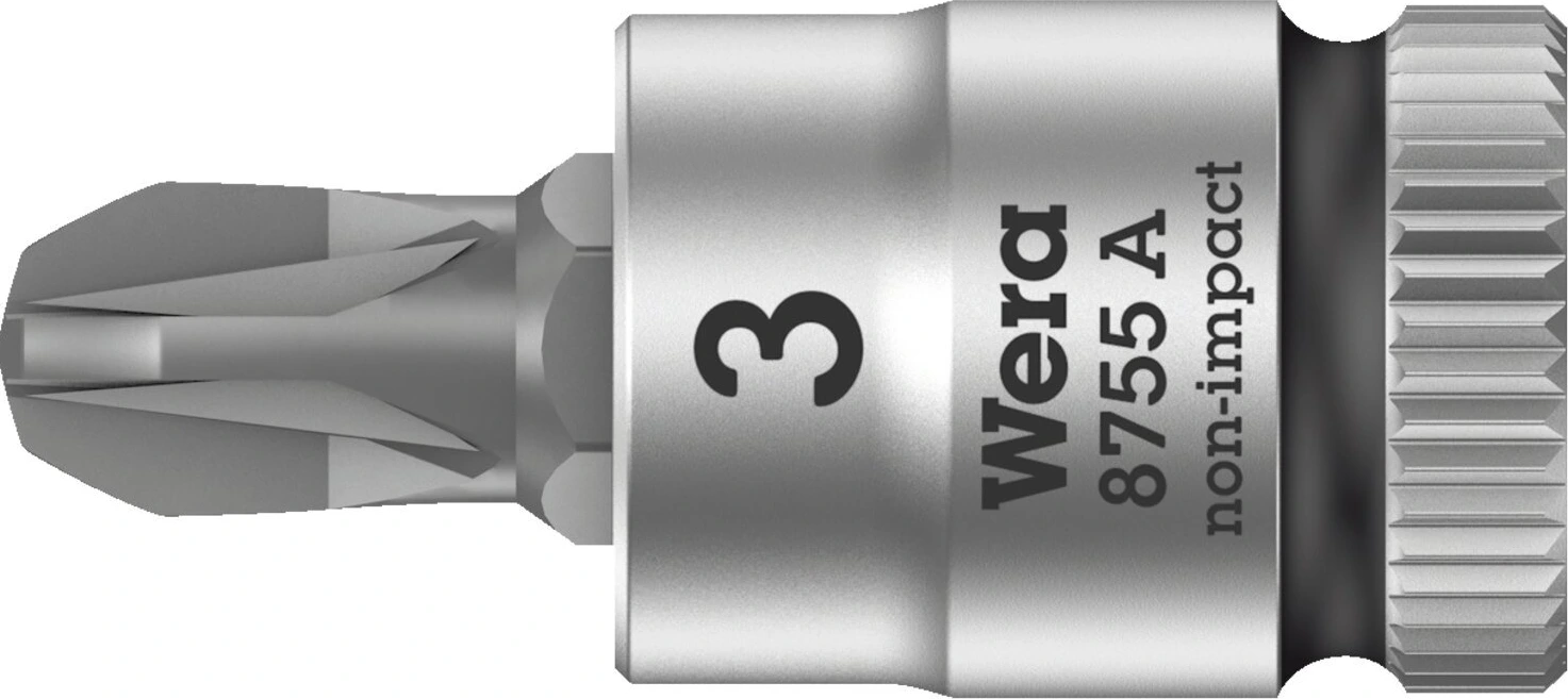 Wera Zyklop 1/4" Pozidriv socket bit, Black, 28 mm, Chrome