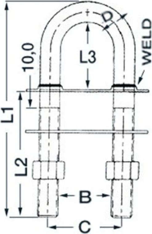 Osculati U-bolt conic fittings mirror-polished SS 100x9.5mm