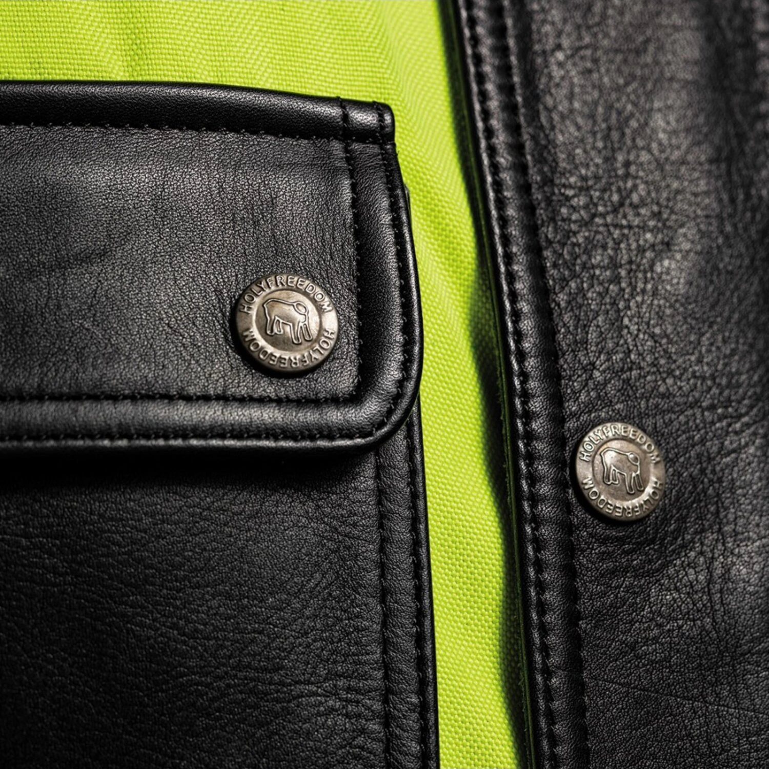 Holy Freedom Quattro Vision leather jacket, black fluo, yellow, S
