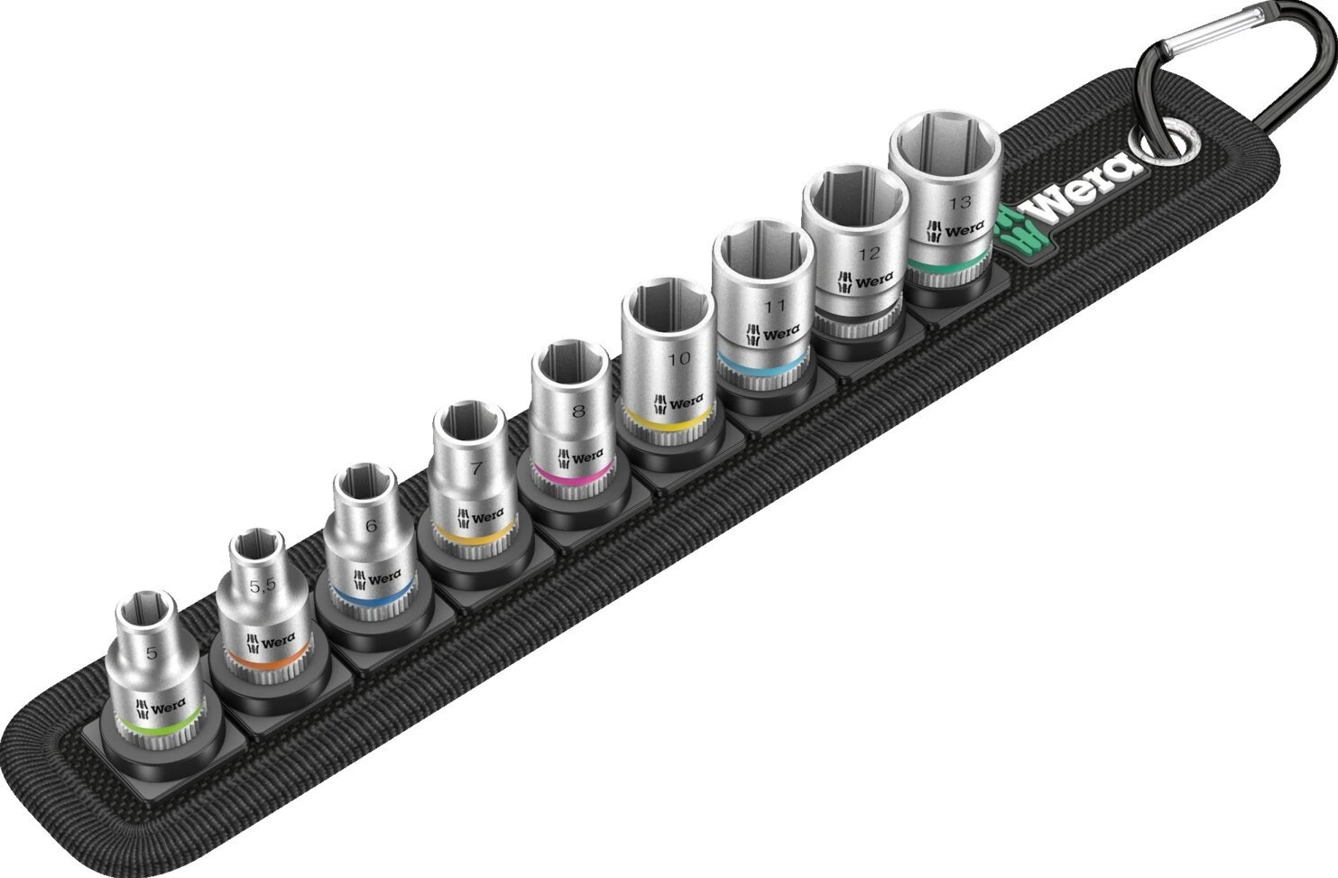 Wera socket belt with 1/4" drive hex sockets - Metric, Black, 238 mm