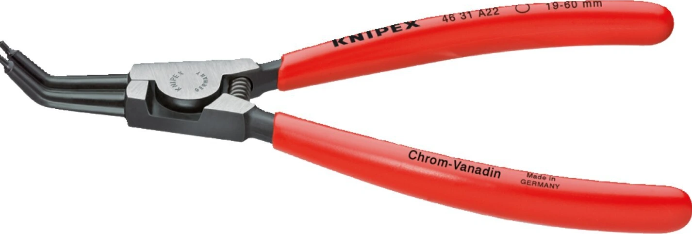 Knipex external circlip pliers with 45° angled tips, Black, 185 mm