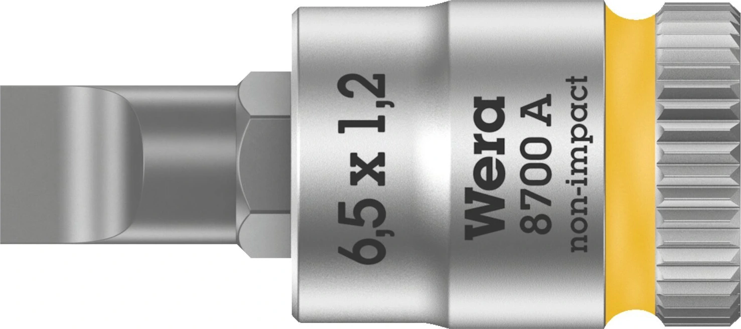 Wera Zyklop 1/4" Slotted socket bit, Yellow, 28 mm, Chrome